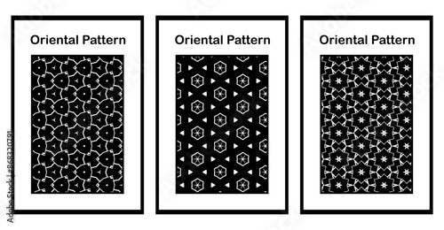 Set of 3 oriental black and white printable posters for wall decorations. For use in graphics.