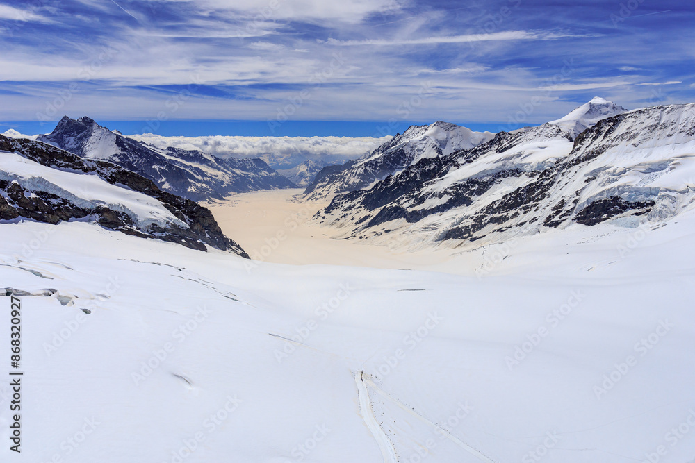 Aletsch glacier on the Swiss Junfgraujoch with rest of Sahara dust Aletsch glacier on the Swiss Junfgraujoch with rest of Sahara dust