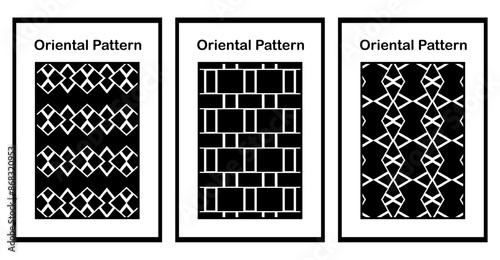 Set of 3 oriental black and white printable posters for wall decorations. For use in graphics.