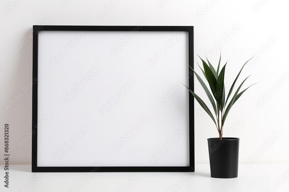 Black frame mockup with a bouquet of a pink roses on the wooden table. Black frame mockup with a bouquet of a pink roses on the wooden table.