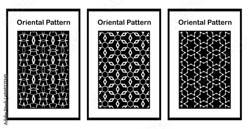 Set of 3 oriental black and white printable posters for wall decorations. For use in graphics.