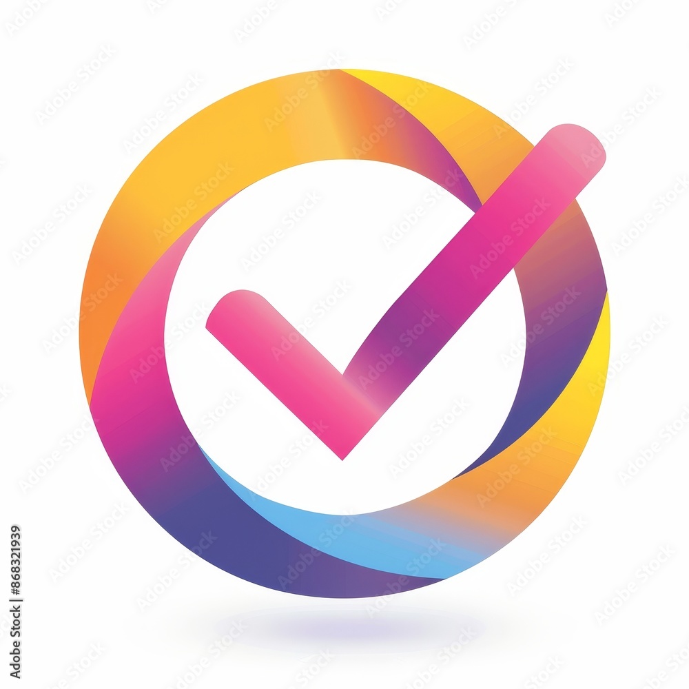 A colorful check mark with a pink and purple border A colorful check mark with a pink and purple border