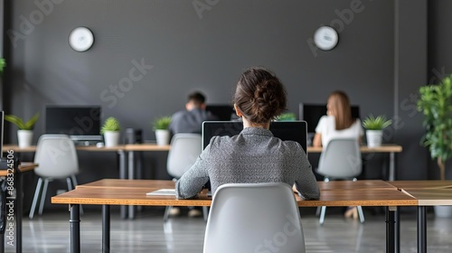 Harassment Office isolation A person isolated from coworkers, cold gray background