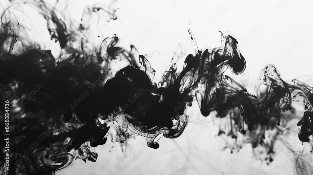 Abstract black ink swirling in white backdrop Abstract black ink swirling in white backdrop