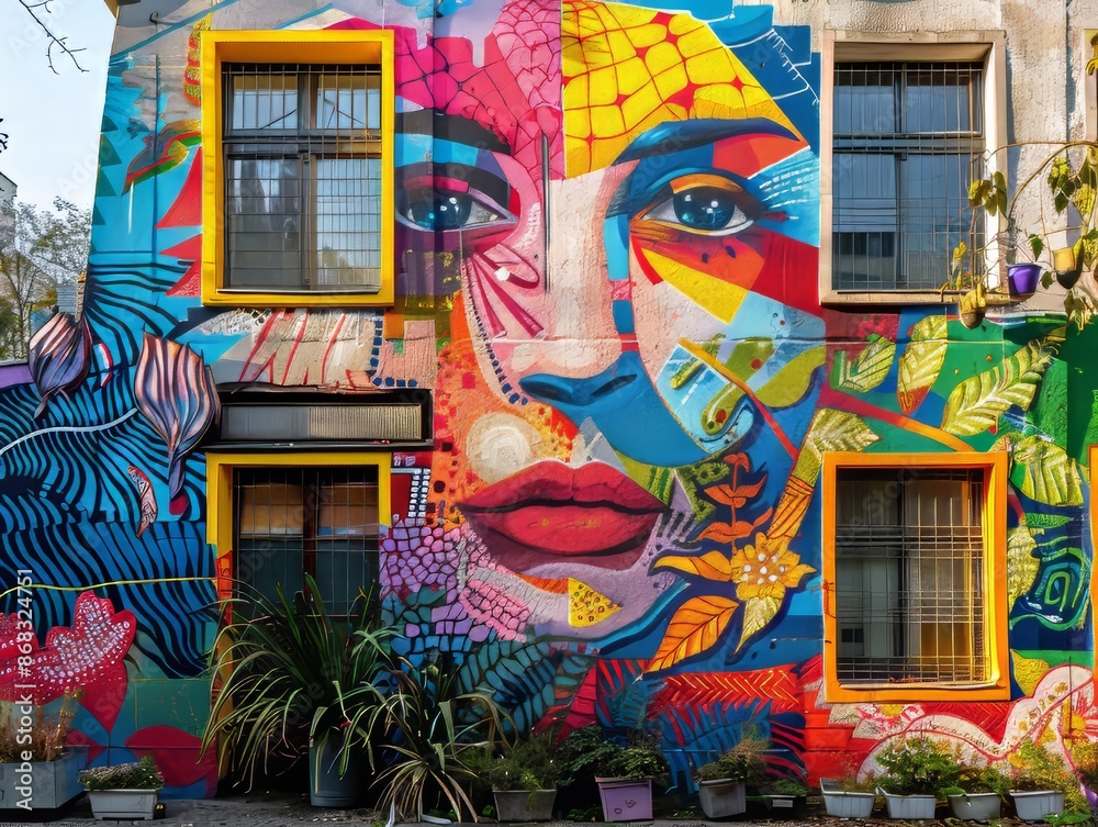 Obraz premium Vibrant Berlin street art scenecolorful murals and urban graffiti.