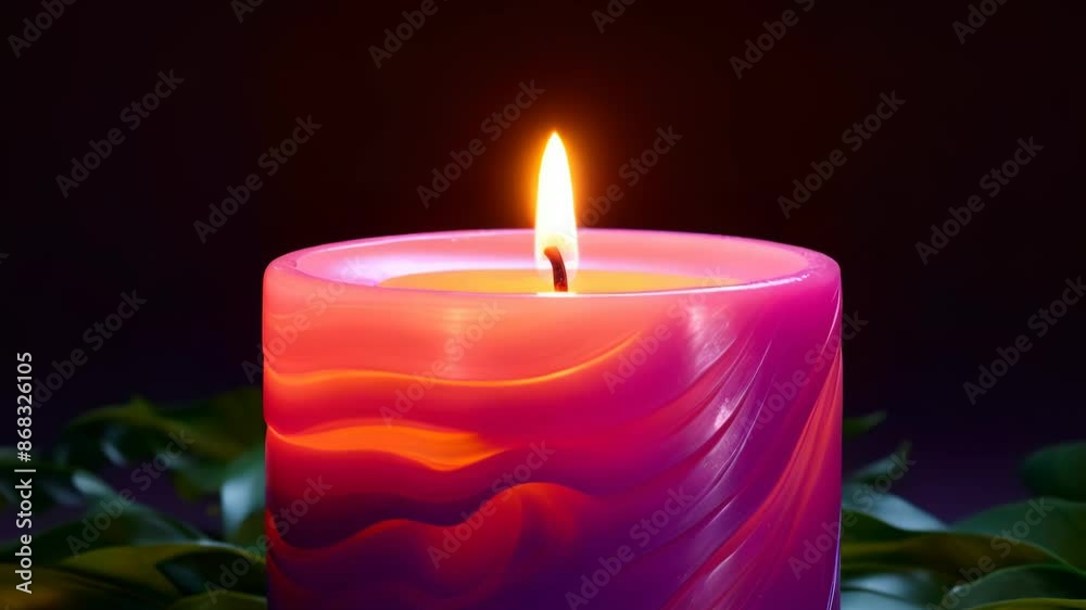 Vibrant Candle Flame with Green Leaves Vibrant Candle Flame with Green Leaves