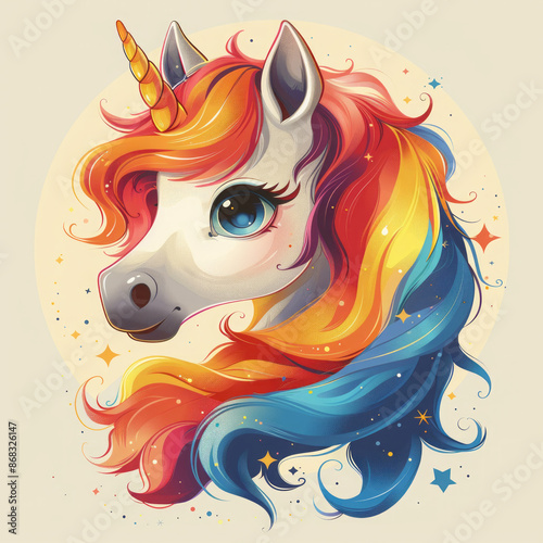 Colorful Unicorn Illustration with Rainbow Mane © Сергей Шипулин