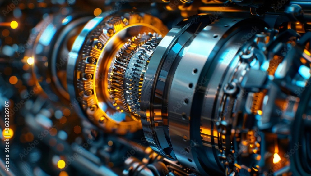 Futuristic Engine Gears with Blue and Orange Glow Futuristic Engine Gears with Blue and Orange Glow