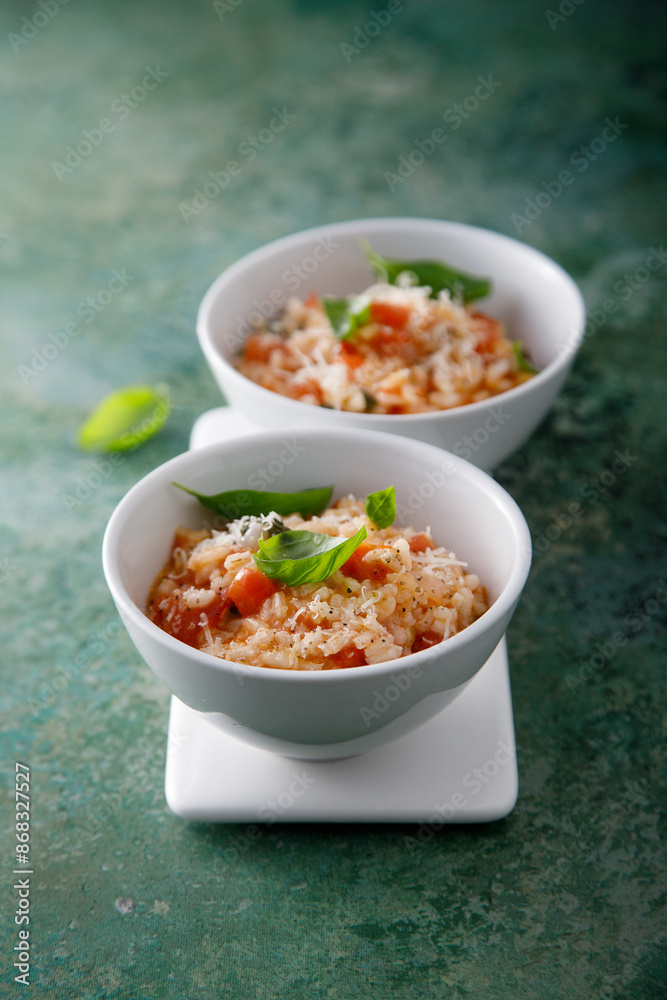 Homemade tomato risotto with basil Homemade tomato risotto with basil