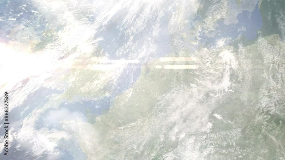 Zoom in from space and focus on Woerden, Netherlands. 3D Animation. Background for travel intro. Elements of this image furnished by NASA