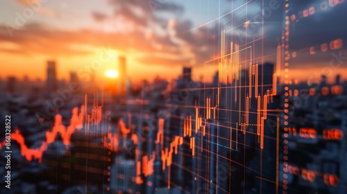 Wallpaper Mural Financial stock market chart over a city skyline during sunrise or sunset. Torontodigital.ca