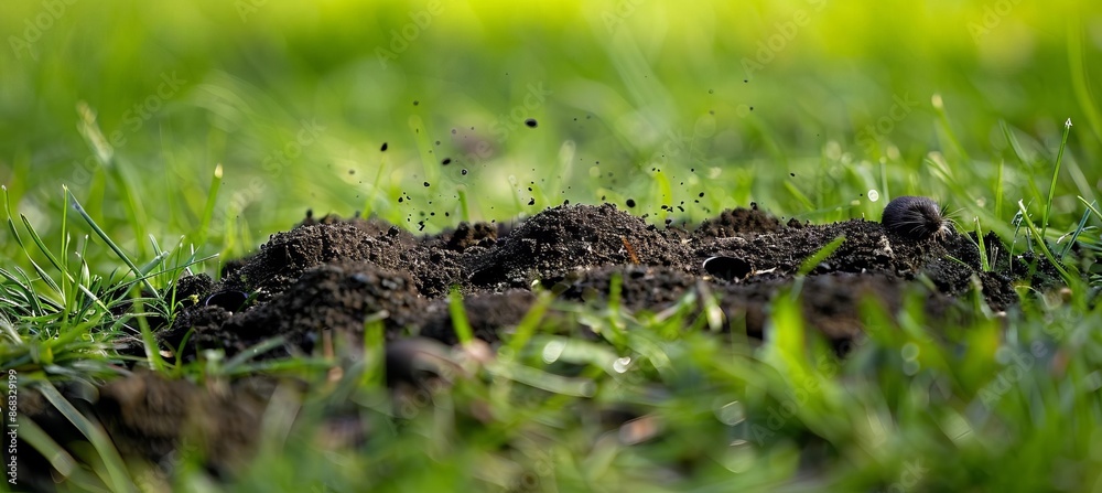 Fototapeta premium Close-Up of Earthworm Activities in Lush Green Grass