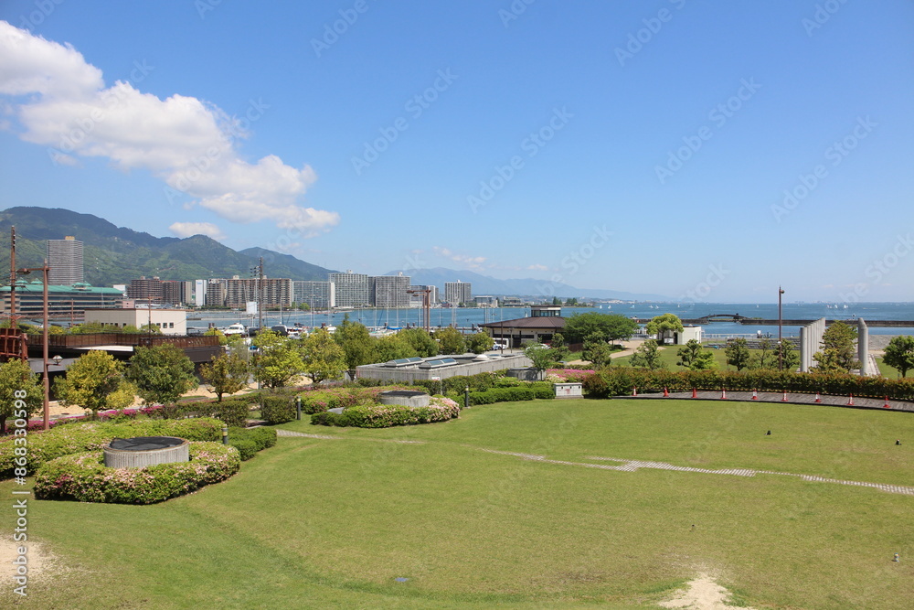 Panorama view of Lake Biwa in Otsu, Shiga, Japan Panorama view of Lake Biwa in Otsu, Shiga, Japan