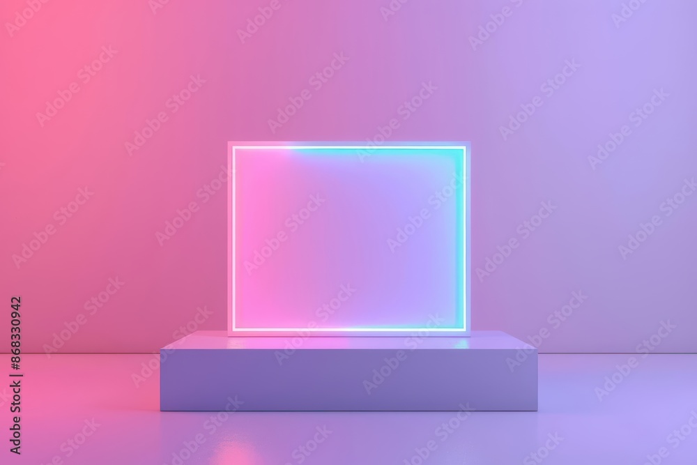 A hightech display area with an empty holographic ad space set against a minimalist background with copy space A hightech display area with an empty holographic ad space set against a minimalist background with copy space