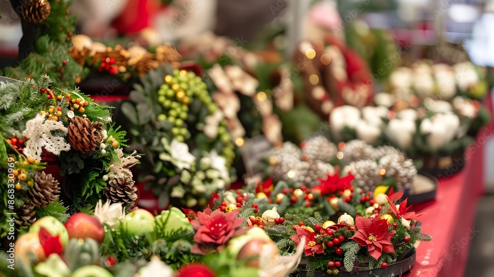 Fototapeta premium a variety of handmade wreaths on display at a stall