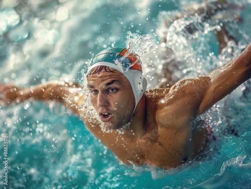 Dynamic Water Polo Player Performing Flip Turn Action Sport Image © Majella