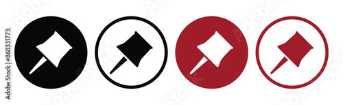 set of push pin icons isolated on white background, attach tool icons .