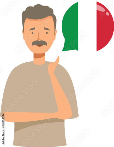 Man thinking about learning italian language, studying italian language concept