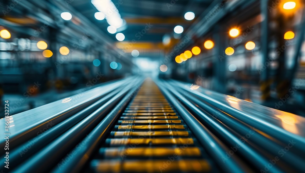 Abstract industrial production line with vibrant lights