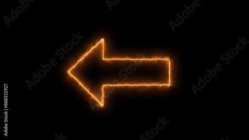 Fire effect directional arrow sign. fire arrow sign and symbol. Fire effect arrow points to the left. Flashing neon icon to the left arrow. fire effect left neon arrow.