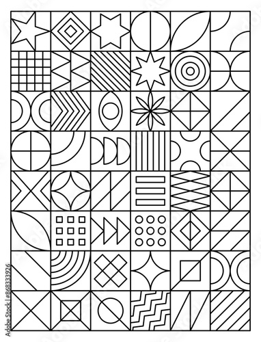 Geometric outline shapes coloring pages for kids