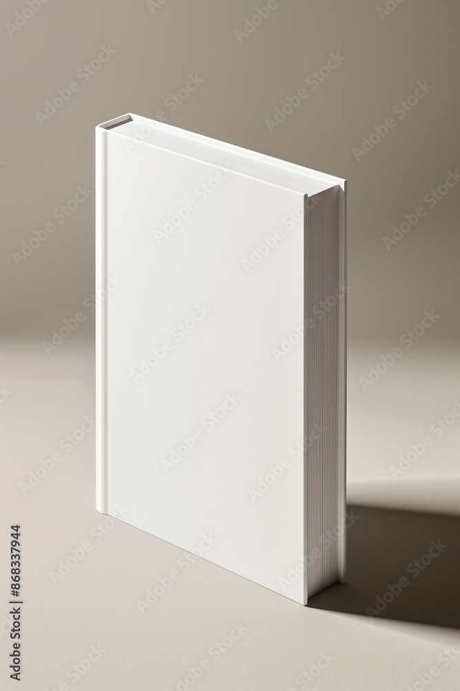 Minimalistic photograph of a blank white hardcover book standing upright on a neutral background, ideal for design and publishing concepts. Minimalistic photograph of a blank white hardcover book standing upright on a neutral background, ideal for design and publishing concepts.