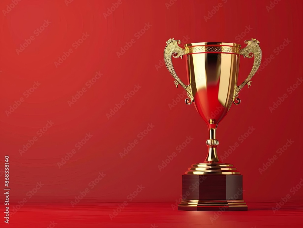 Golden trophy on a red background, high contrast, detailed, realistic illustration Golden trophy on a red background, high contrast, detailed, realistic illustration