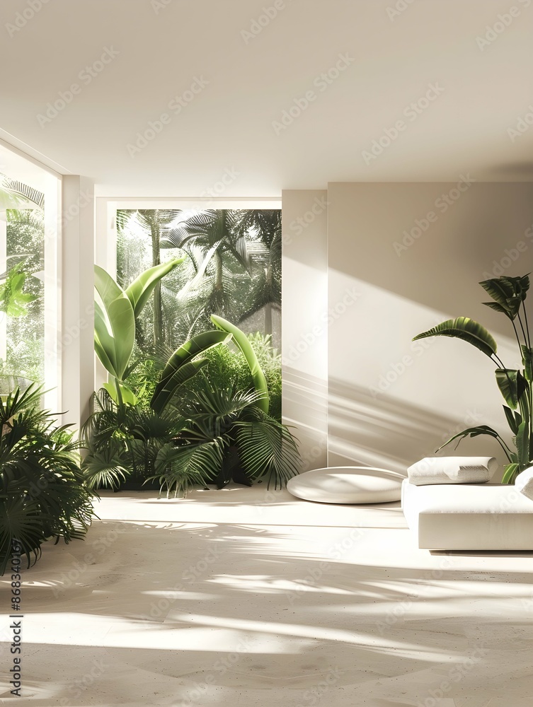 minimalist room with lush greenery and natural ligh minimalist room with lush greenery and natural ligh