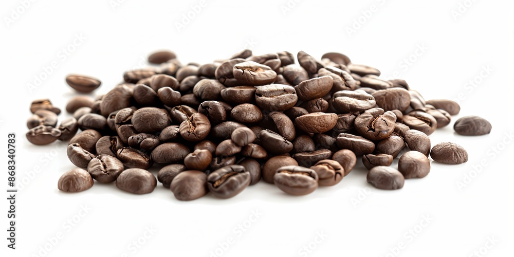 Pile of roasted coffee beans isolated on white background. Coffee, caffeine, aroma concept. Pile of roasted coffee beans isolated on white background. Coffee, caffeine, aroma concept.