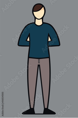 uomo  in piedi  posto con il viso avanti in varie pose  e vari vestiti di abbigliamento vettoriale editabile 
