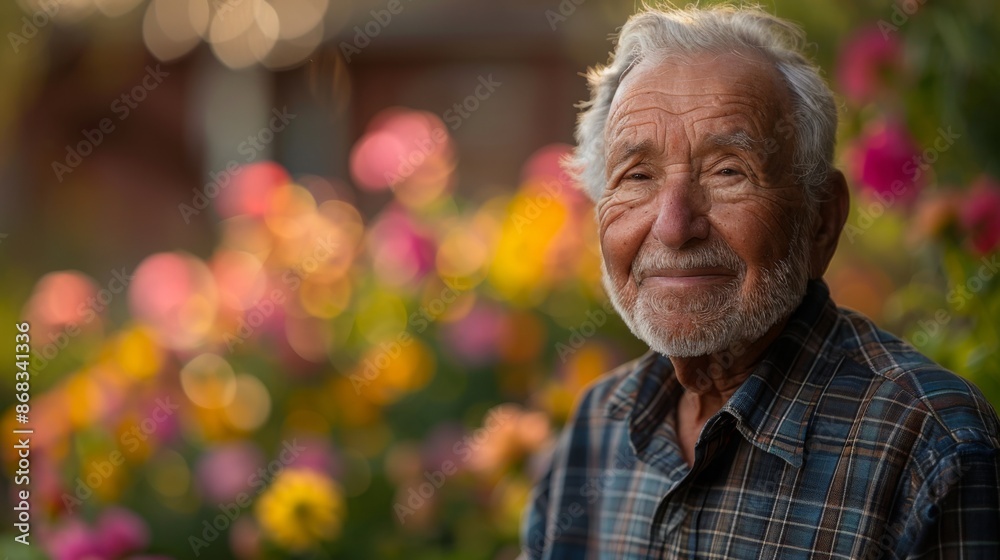 portrait of a senior person in garden portrait of a senior person in garden