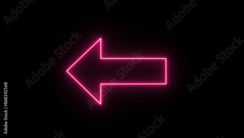 Neon abstract directional arrow icon, Neon light sign symbol on black background