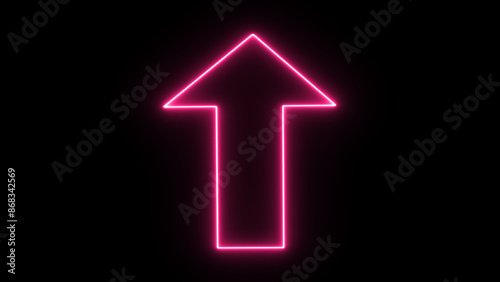 Glowing neon line This side up icon isolated on black background.