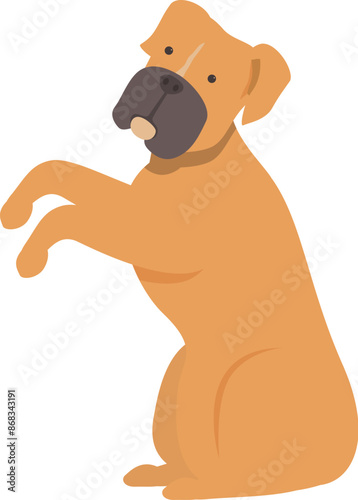 Cartoon illustration of a boxer dog sitting up raising its paws