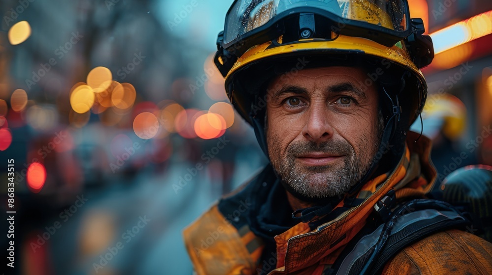 Firefighter with helmet Firefighter with helmet