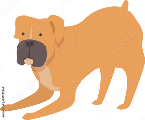 Cartoon illustration of a playful boxer dog bowing down in a playful stance