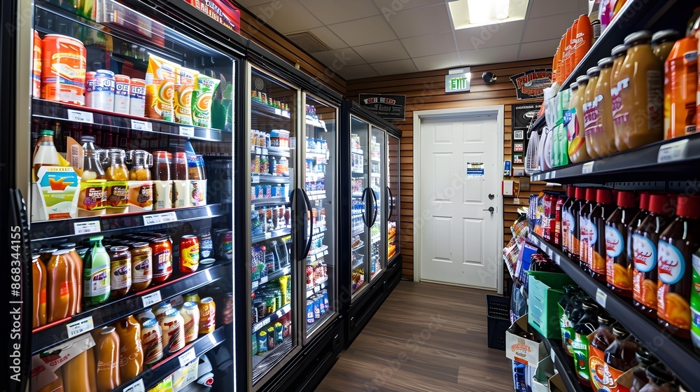 Fototapeta premium walk-in refrigerator with wide variety of food and beverage selections