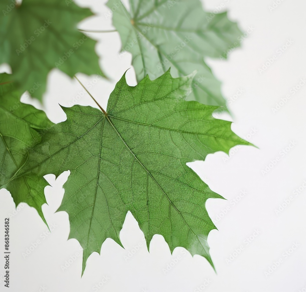 Vibrant Green Maple Leaves Close-up on White Background Vibrant Green Maple Leaves Close-up on White Background