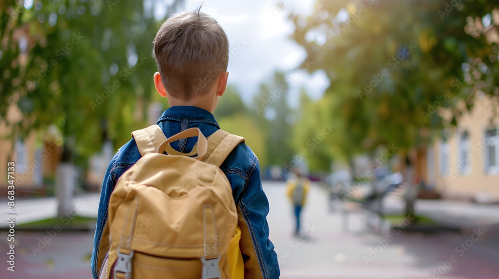 Boy with backpack going to schoo Boy with backpack going to schoo