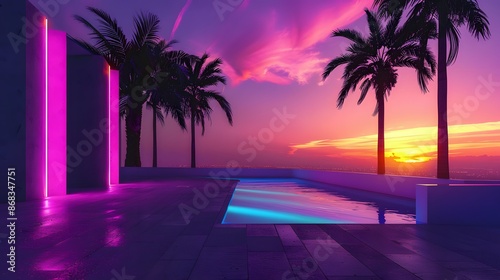 Neon Sunset Poolside Paradise © XtzStudio