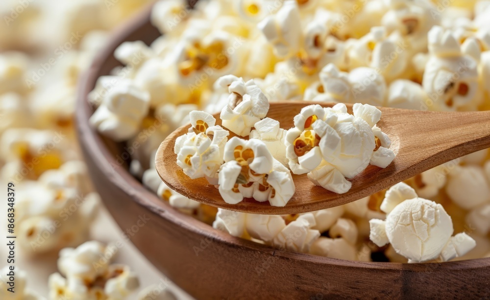 Wooden Spoon in Bowl of Popcorn Kernels Wooden Spoon in Bowl of Popcorn Kernels