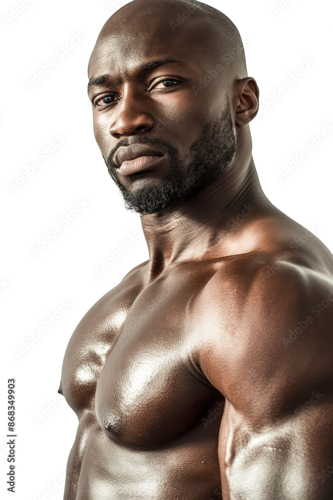 Muscular African American Man with Intense Gaze Muscular African American Man with Intense Gaze