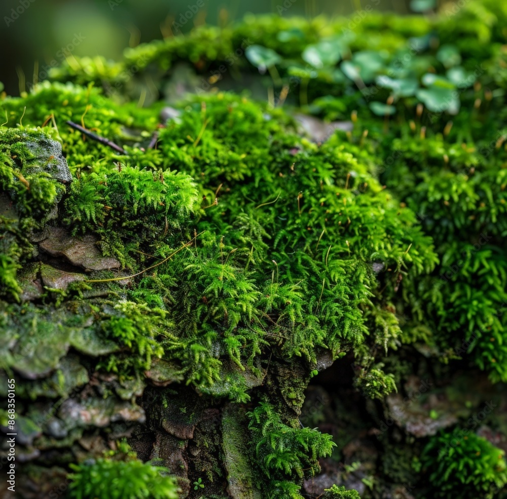 Vibrant Mossy Rock Wall with Green Vegetation Vibrant Mossy Rock Wall with Green Vegetation