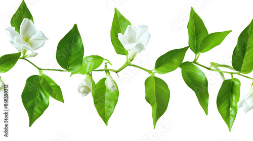 close up image of crape jasmine plant isolated on white background, space for captions, png photo