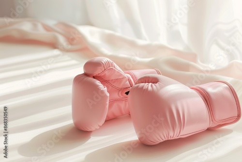 Wallpaper Mural Pink Boxing Gloves on Minimalist White Surface with Soft Natural Lighting - Fitness and Sports Concept Torontodigital.ca