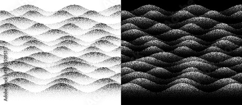 Abstract spotted background with stipple effect. Grunge wallpaper with waves style. Black dots on a white background and the same white dots on the black side.