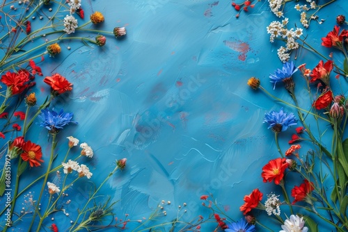 Floral Frame on Blue Background © Mark Pollini