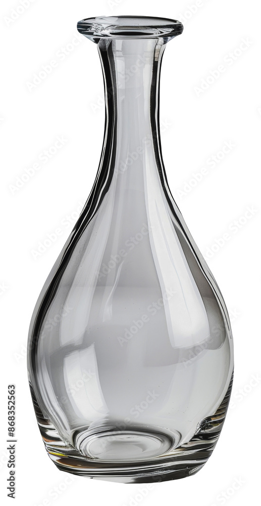 Clear glass carafe with round base, cut out - stock png. Clear glass carafe with round base, cut out - stock png.