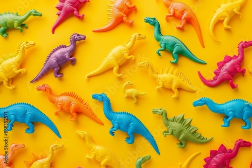 Colorful Dinosaurs on a Yellow Background © Mark Pollini