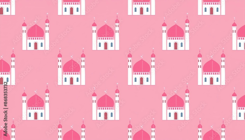 seamless pattern withseamless pattern with mosque, pink background mosque, pink background seamless pattern withseamless pattern with mosque, pink background mosque, pink background